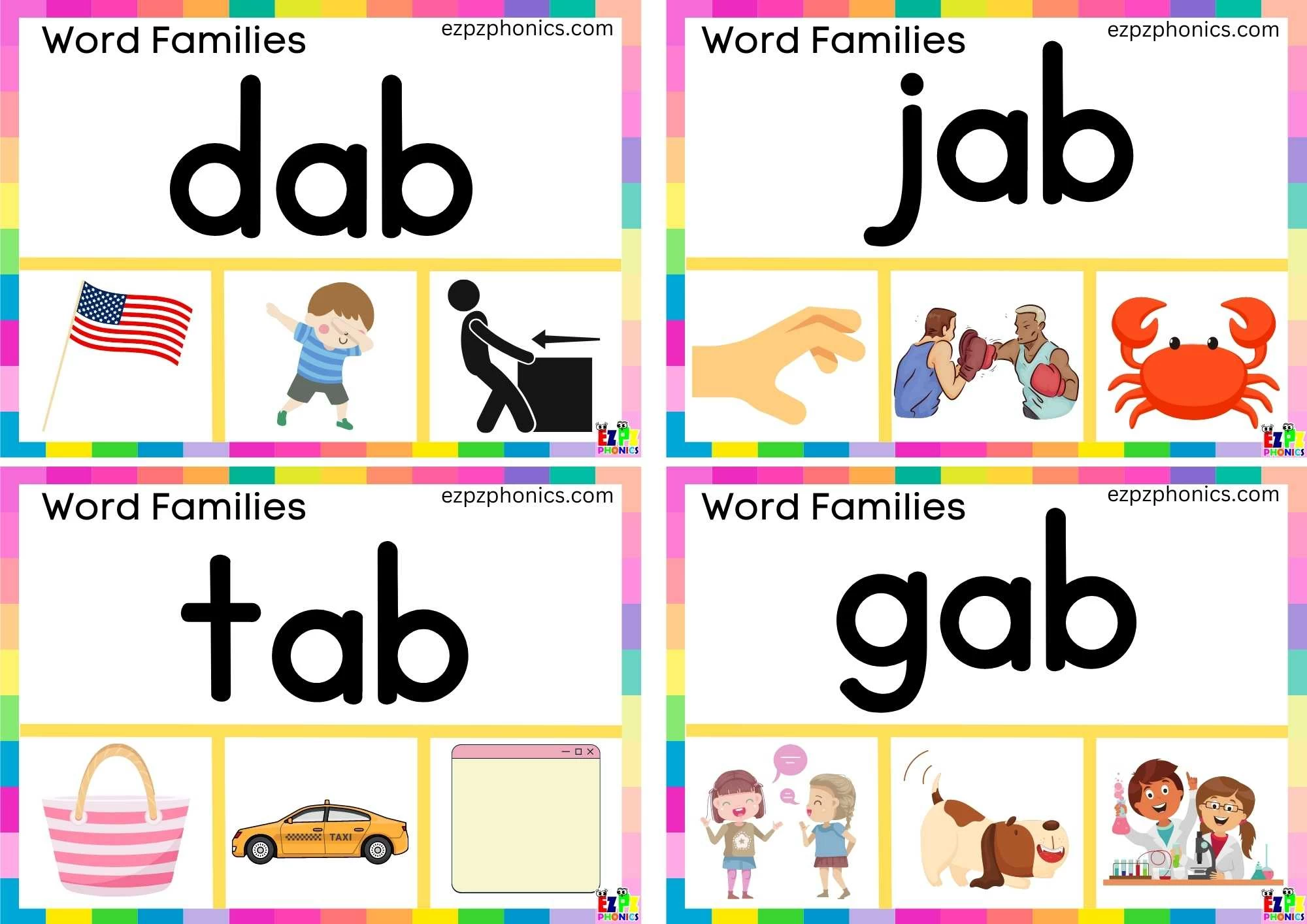 ab Word Family Read the Word and Clip the Correct Image. Clip Card Activity for Kids
